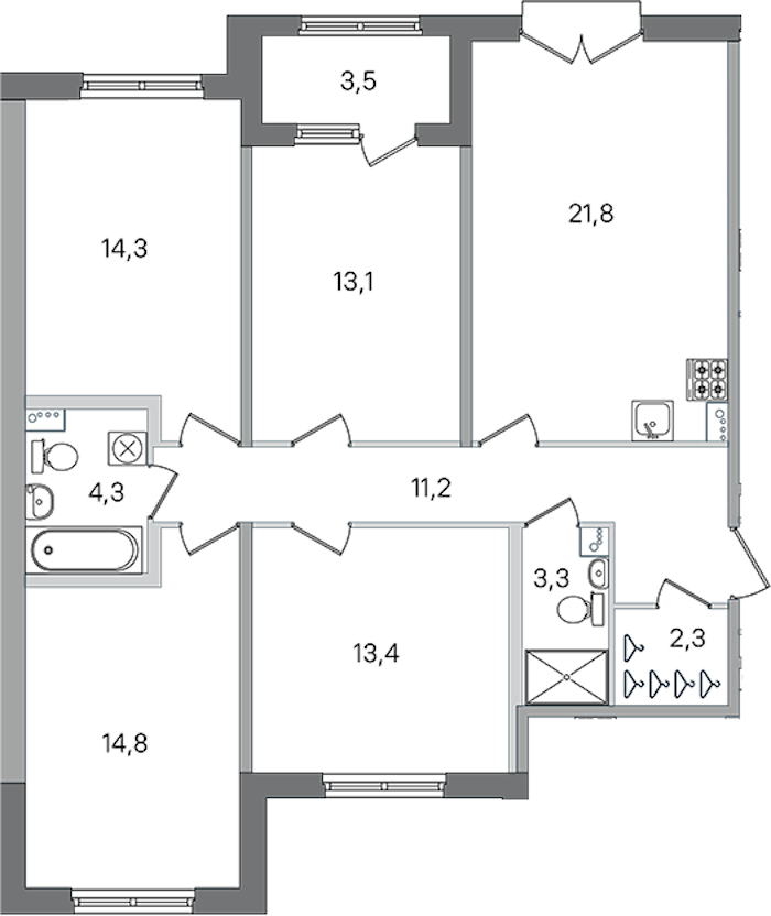 4-комнатная квартира 98.5 м², 2/4 эт., ЖК «Дубровский»