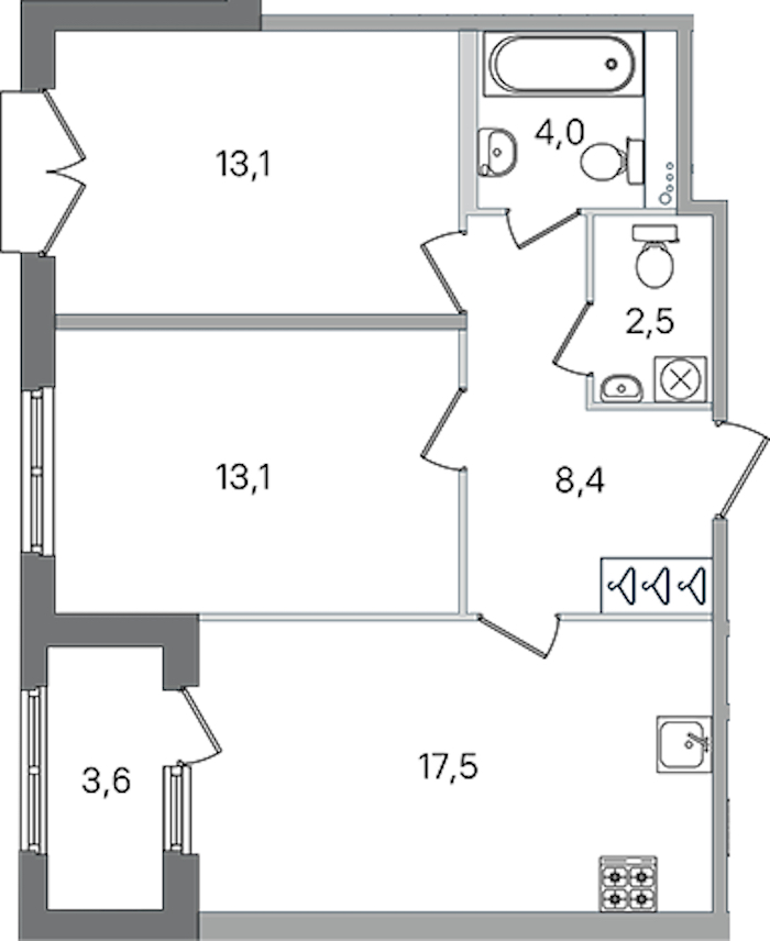 2-комнатная квартира 58.6 м², 2/4 эт., ЖК «Дубровский»