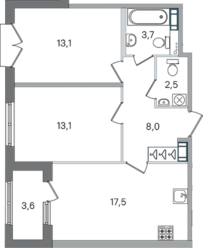 2-комнатная квартира 57.9 м², 4/4 эт., ЖК «Дубровский»