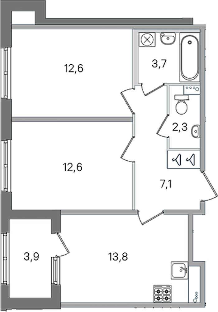 2-комнатная квартира 52.1 м², 1/4 эт., ЖК «Дубровский»