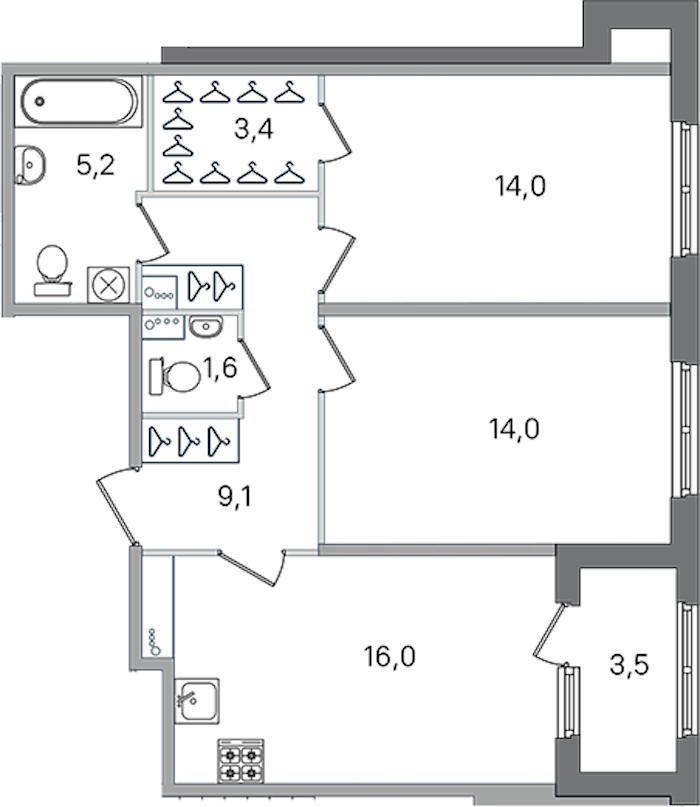 2-комнатная квартира 63.3 м², 1/4 эт., ЖК «Дубровский»