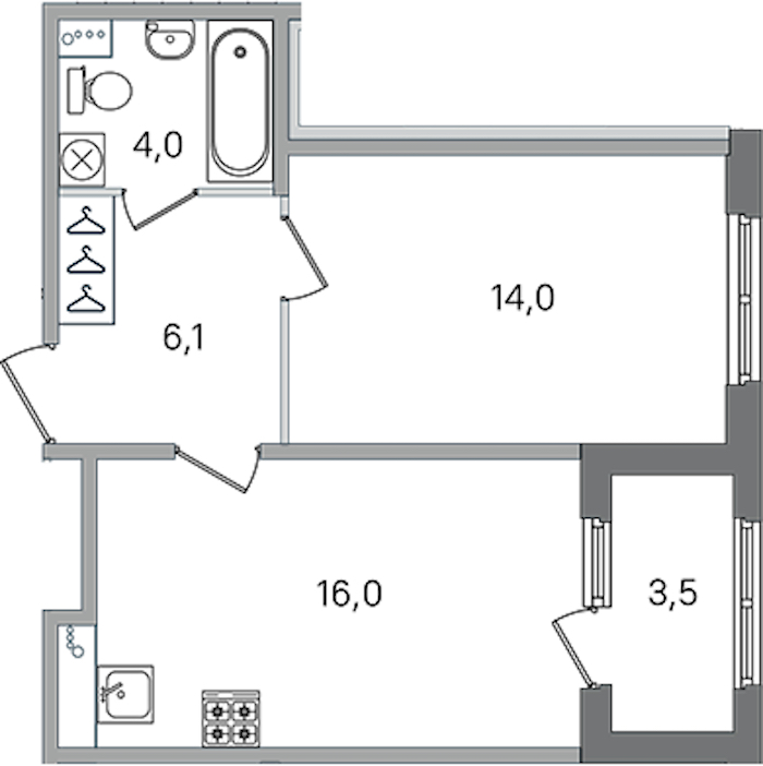 1-комнатная квартира 40.1 м², 1/4 эт., ЖК «Дубровский»