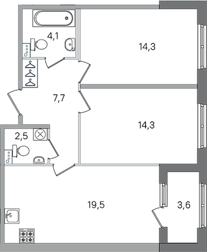 2-комнатная квартира 62.4 м², 1/4 эт., ЖК «Дубровский»