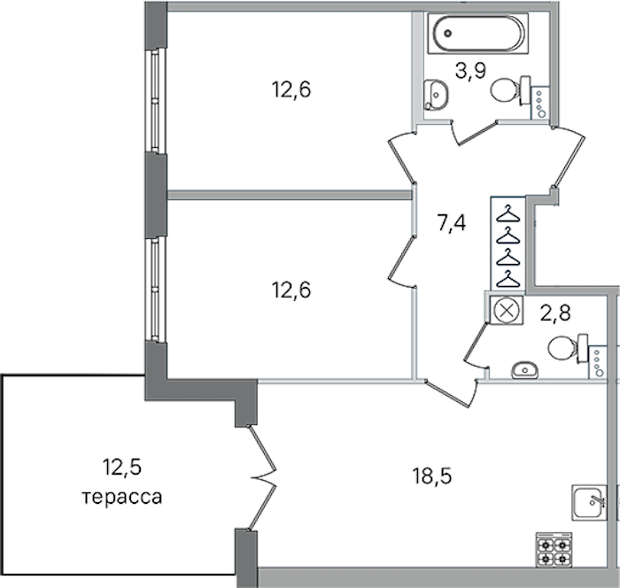 2-комнатная квартира 57.8 м², 1/4 эт., ЖК «Дубровский»