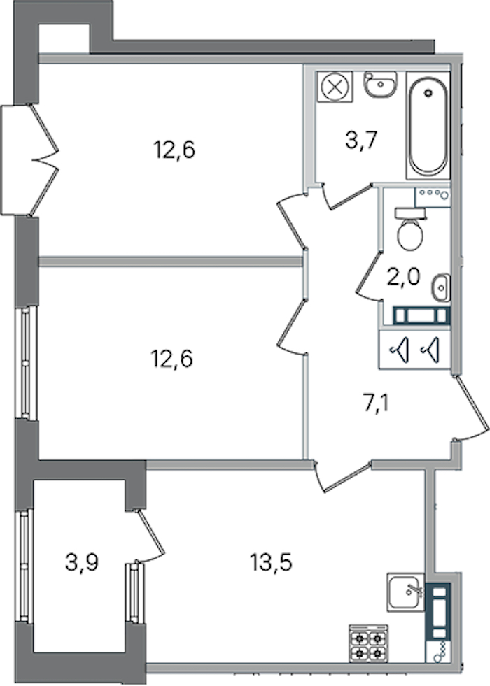 2-комнатная квартира 51.5 м², 2/4 эт., ЖК «Дубровский»