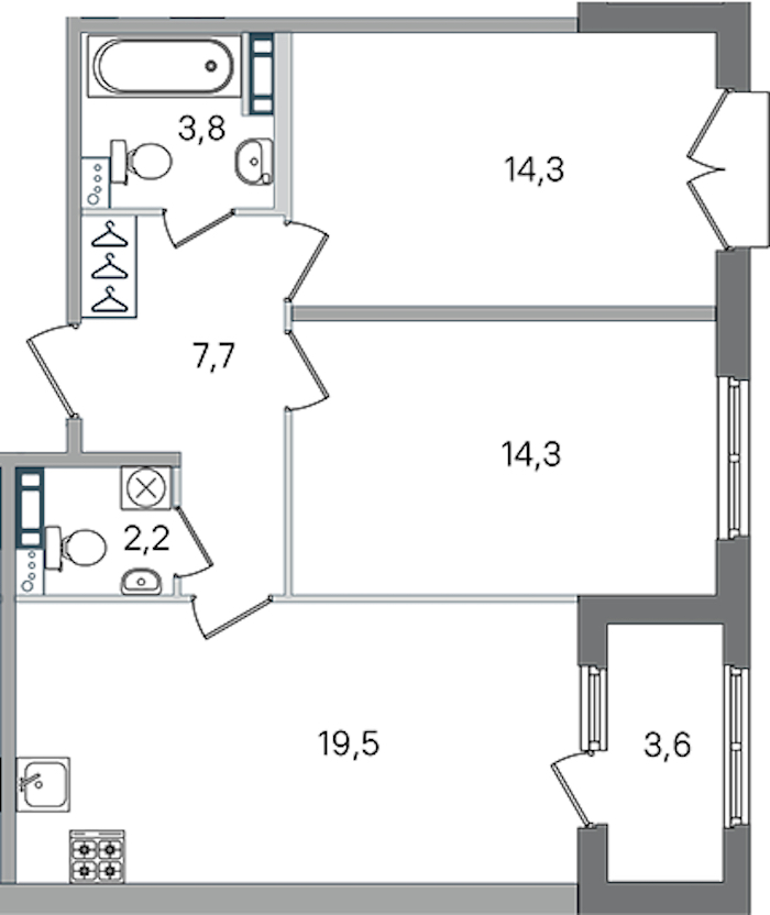 2-комнатная квартира 61.8 м², 3/4 эт., ЖК «Дубровский»