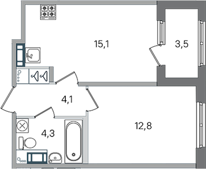 1-комнатная квартира 36.3 м², 4/4 эт., ЖК «Дубровский»