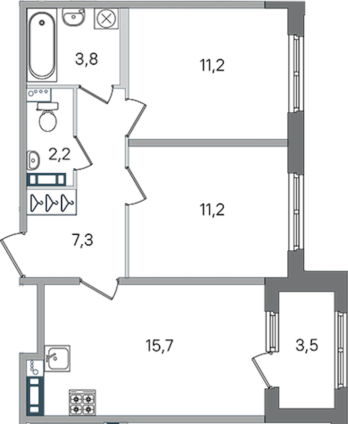 2-комнатная квартира 51.4 м², 4/4 эт., ЖК «Дубровский»