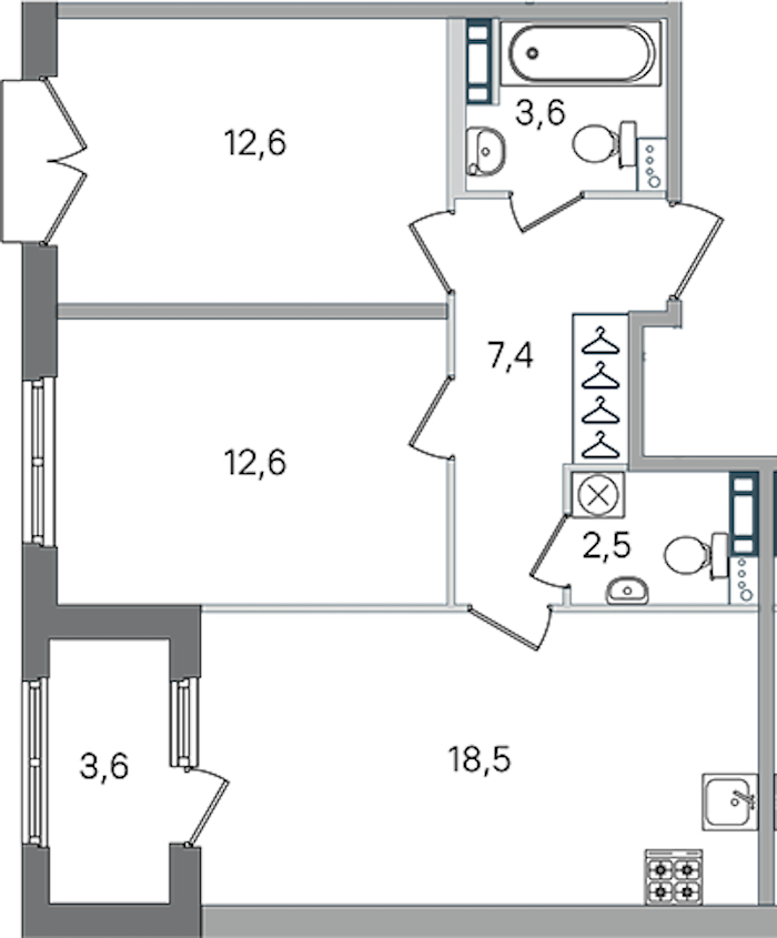 2-комнатная квартира 57.2 м², 4/4 эт., ЖК «Дубровский»