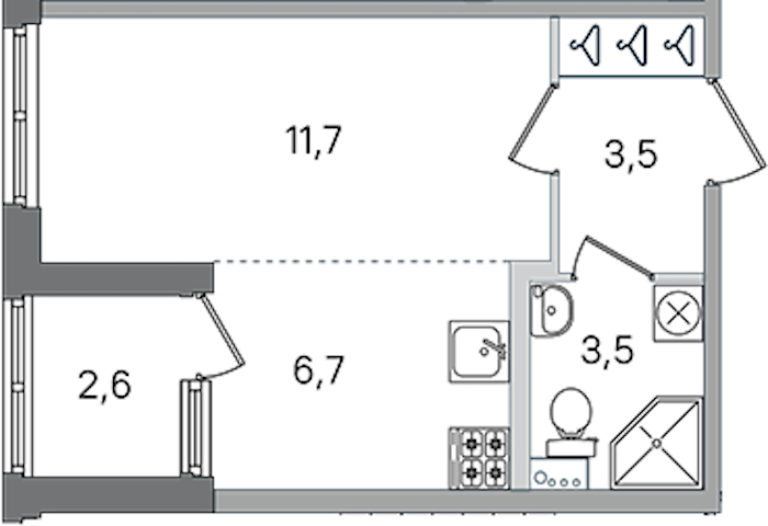 Квартира студия 25.4 м², 1/4 эт., ЖК «Дубровский»