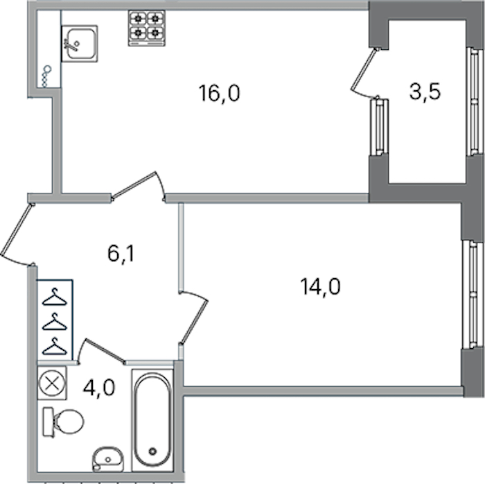 1-комнатная квартира 40.1 м², 1/4 эт., ЖК «Дубровский»