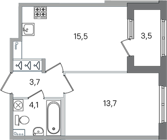 1-комнатная квартира 37 м², 1/4 эт., ЖК «Дубровский»