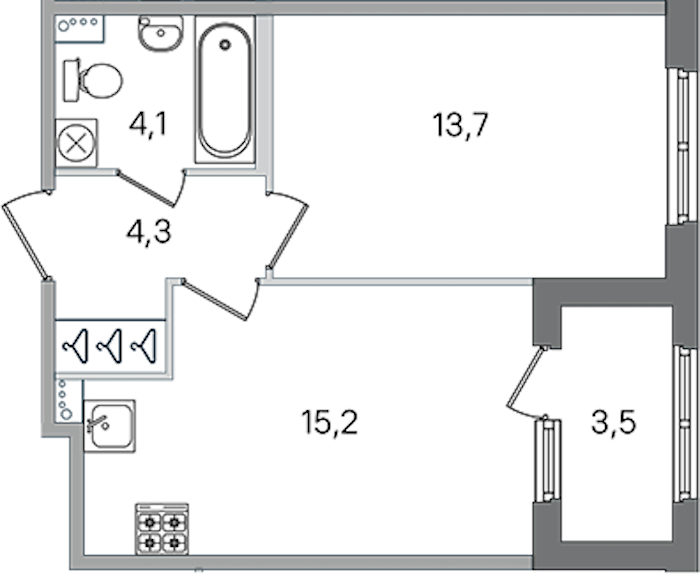 1-комнатная квартира 37.3 м², 1/4 эт., ЖК «Дубровский»
