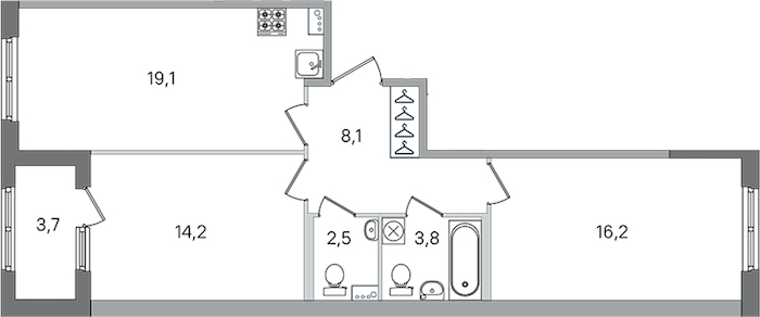 2-комнатная квартира 63.9 м², 1/4 эт., ЖК «Дубровский»