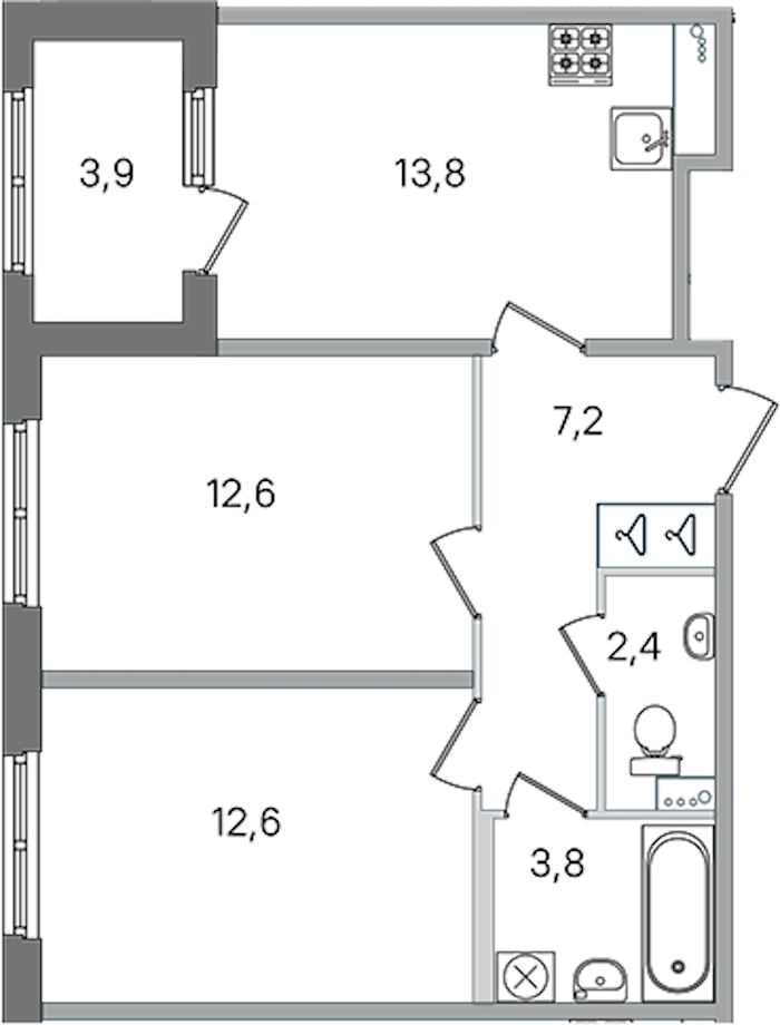 2-комнатная квартира 52.4 м², 1/4 эт., ЖК «Дубровский»