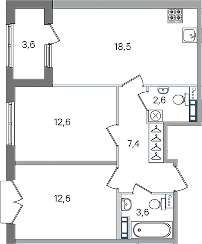 2-комнатная квартира 57.3 м², 2/4 эт., ЖК «Дубровский»