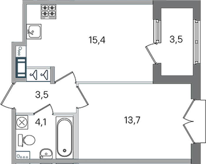 1-комнатная квартира 36.7 м², 2/4 эт., ЖК «Дубровский»