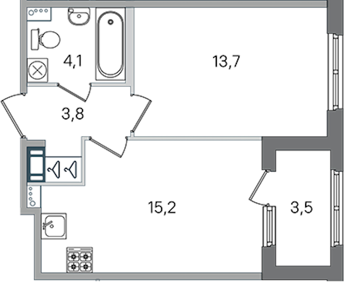 1-комнатная квартира 36.8 м², 2/4 эт., ЖК «Дубровский»
