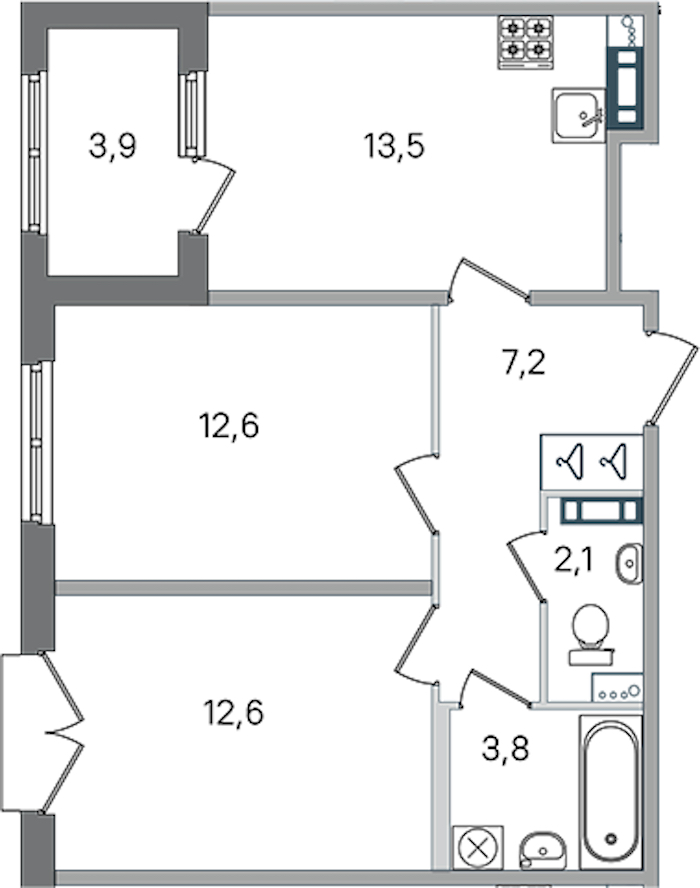 2-комнатная квартира 51.8 м², 2/4 эт., ЖК «Дубровский»