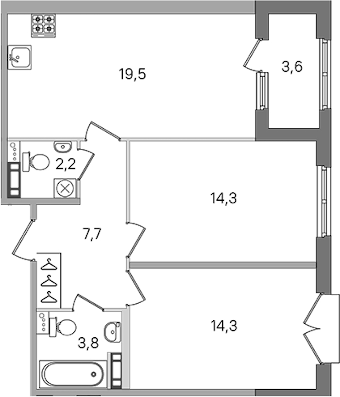 2-комнатная квартира 61.8 м², 3/4 эт., ЖК «Дубровский»