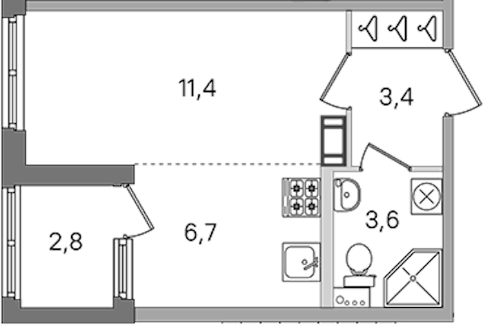 Квартира студия 25.1 м², 4/4 эт., ЖК «Дубровский»