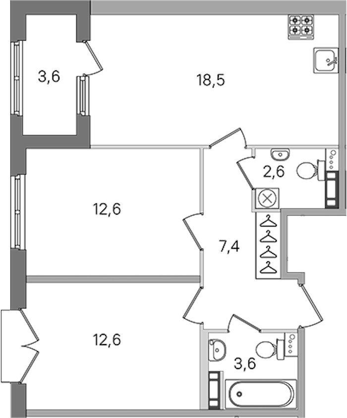 2-комнатная квартира 57.3 м², 4/4 эт., ЖК «Дубровский»