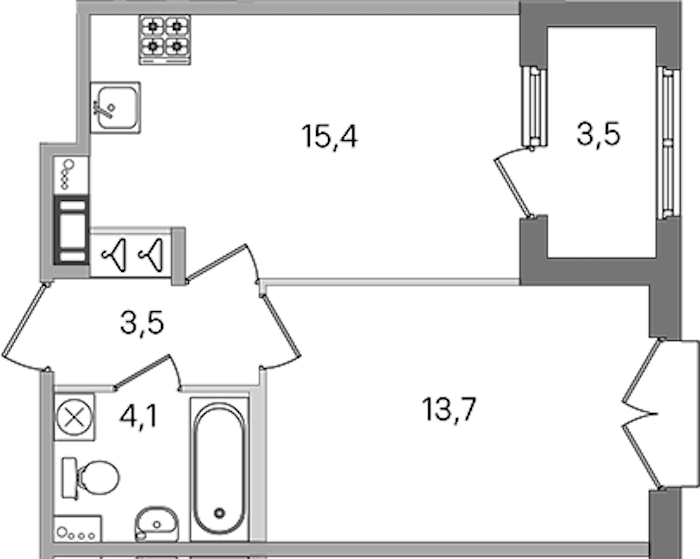 1-комнатная квартира 36.7 м², 4/4 эт., ЖК «Дубровский»