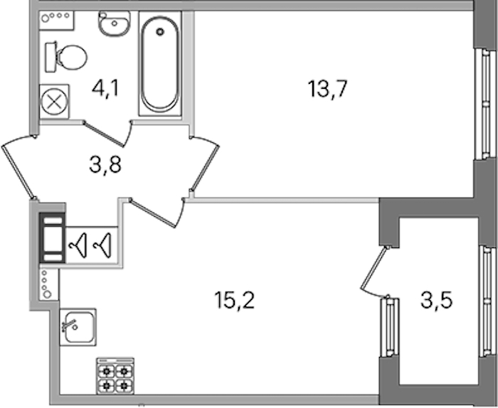 1-комнатная квартира 36.8 м², 4/4 эт., ЖК «Дубровский»