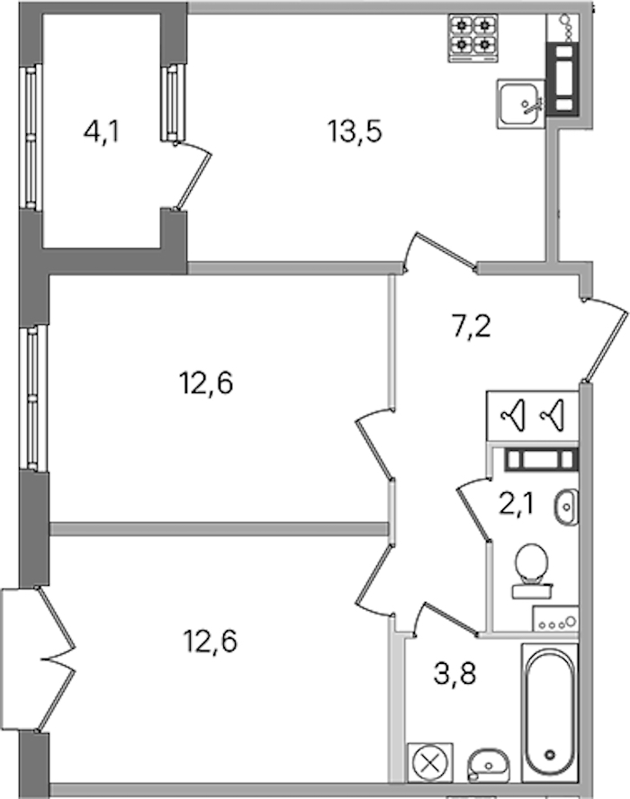 2-комнатная квартира 51.8 м², 4/4 эт., ЖК «Дубровский»
