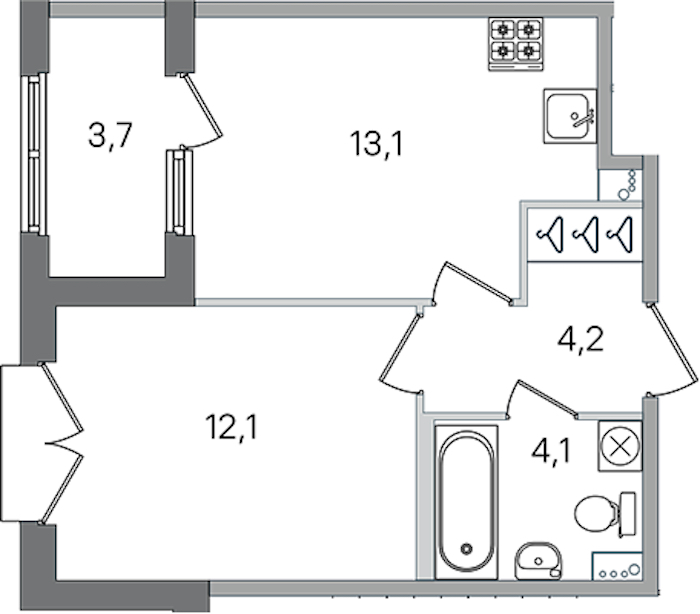 1-комнатная квартира 33.5 м², 2/4 эт., ЖК «Дубровский»
