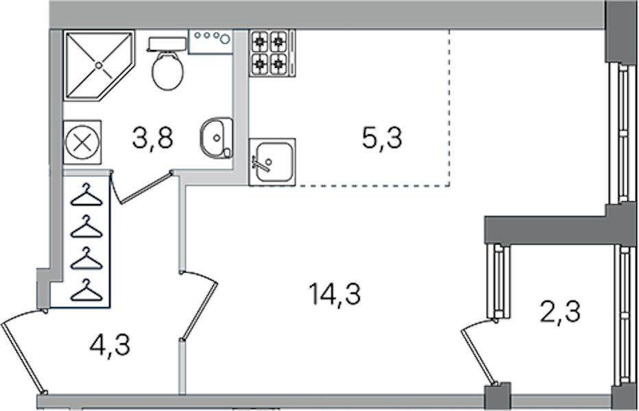 Квартира студия 27.7 м², 2/4 эт., ЖК «Дубровский»