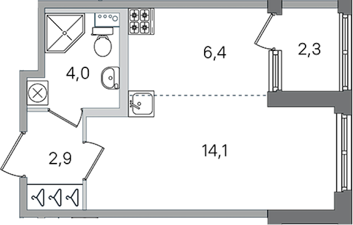 Квартира студия 27.4 м², 2/4 эт., ЖК «Дубровский»