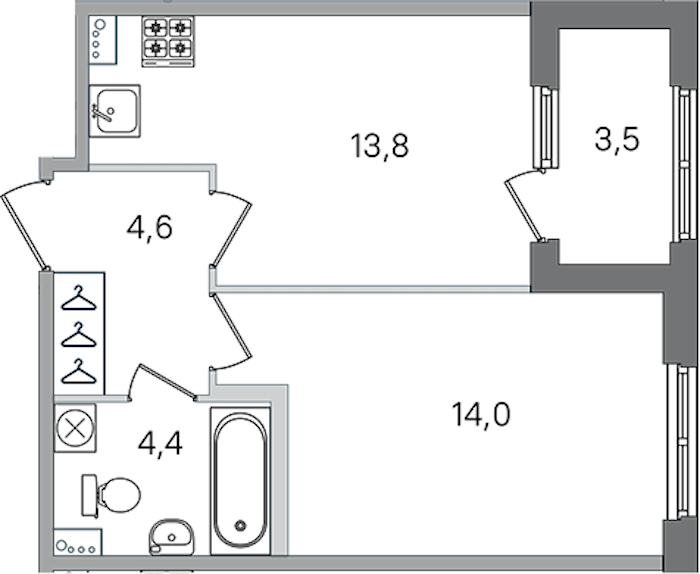 1-комнатная квартира 36.8 м², 2/4 эт., ЖК «Дубровский»