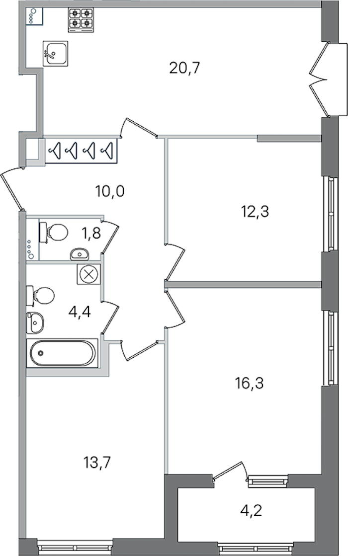 3-комнатная квартира 79.2 м², 2/4 эт., ЖК «Дубровский»