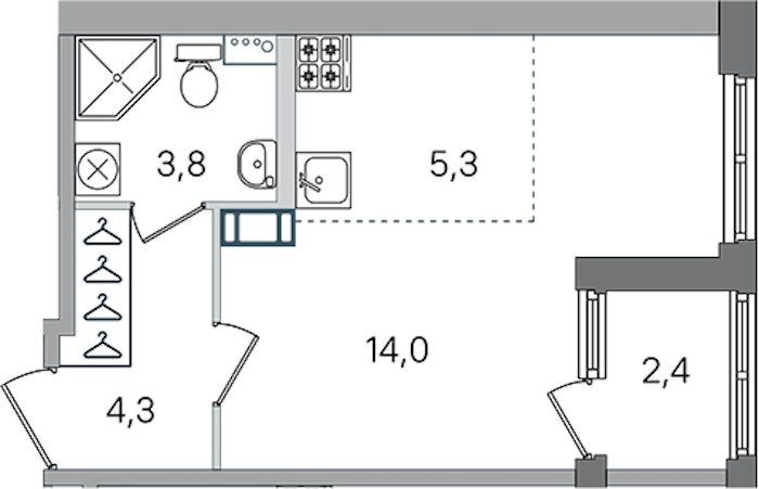 Квартира студия 27.4 м², 3/4 эт., ЖК «Дубровский»