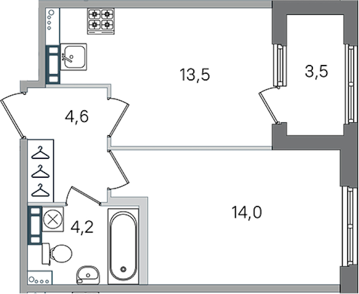 1-комнатная квартира 36.3 м², 3/4 эт., ЖК «Дубровский»