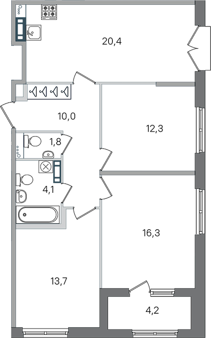 3-комнатная квартира 78.6 м², 3/4 эт., ЖК «Дубровский»