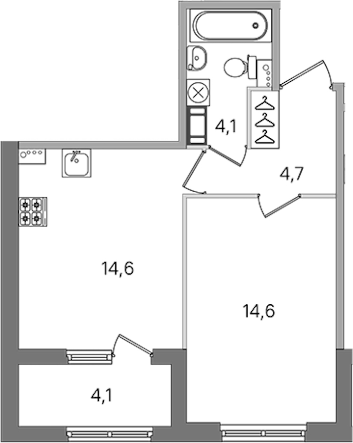 1-комнатная квартира 38 м², 2/4 эт., ЖК «Дубровский»