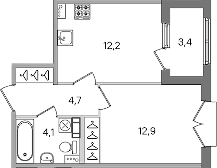 1-комнатная квартира 33.9 м², 3/4 эт., ЖК «Дубровский»