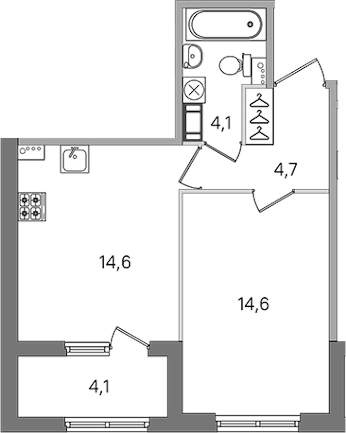 1-комнатная квартира 38 м², 4/4 эт., ЖК «Дубровский»