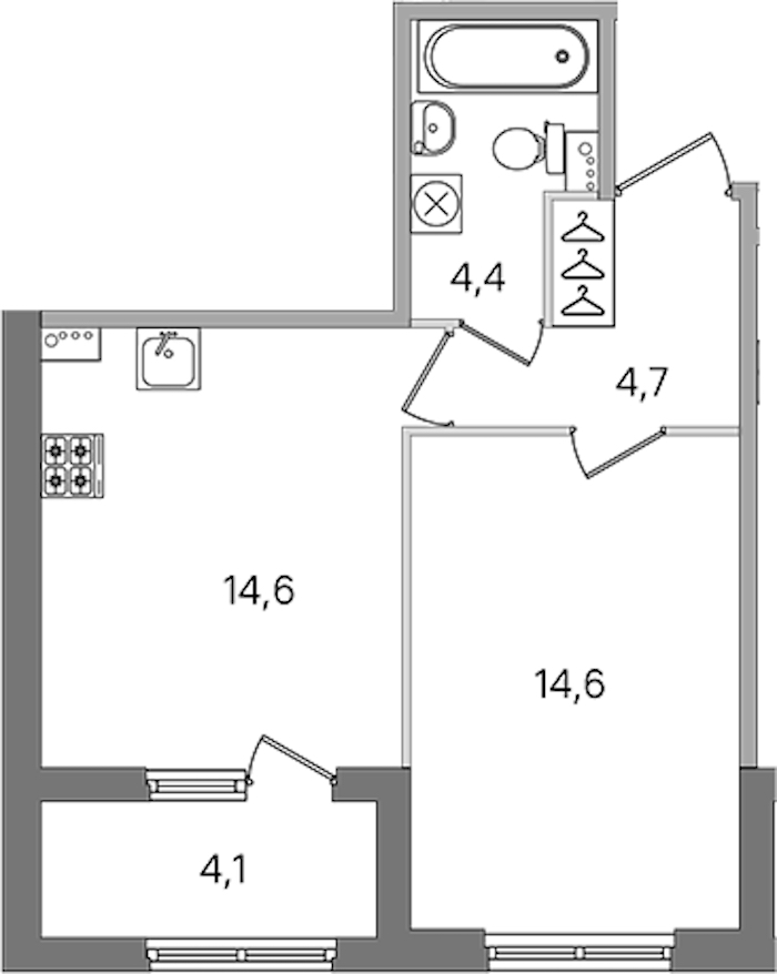 1-комнатная квартира 38.3 м², 1/4 эт., ЖК «Дубровский»