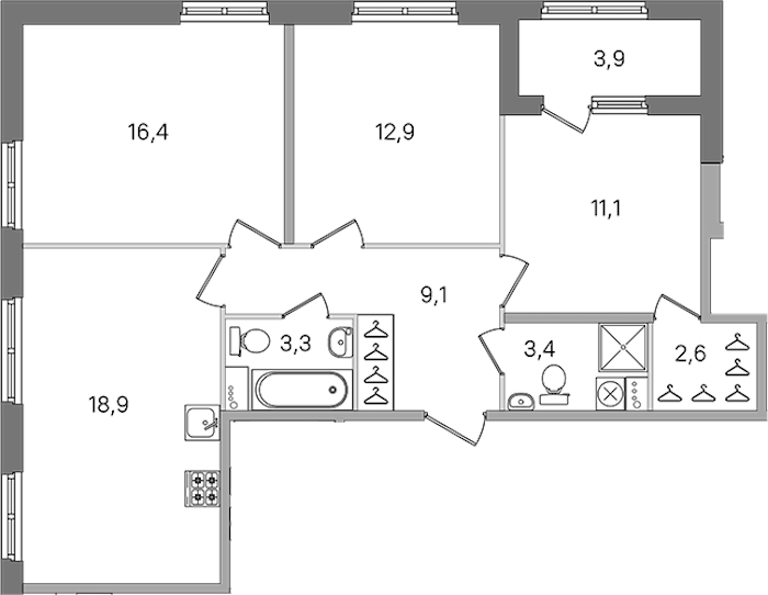 3-комнатная квартира 77.7 м², 1/4 эт., ЖК «Дубровский»