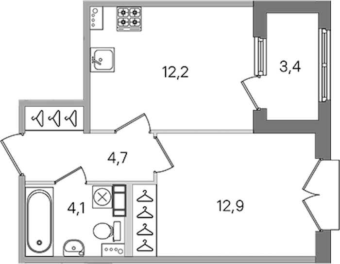 1-комнатная квартира 33.9 м², 2/4 эт., ЖК «Дубровский»
