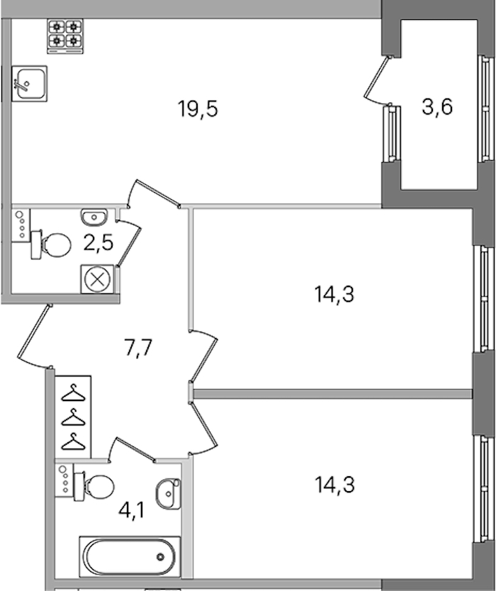 2-комнатная квартира 62.4 м², 1/4 эт., ЖК «Дубровский»