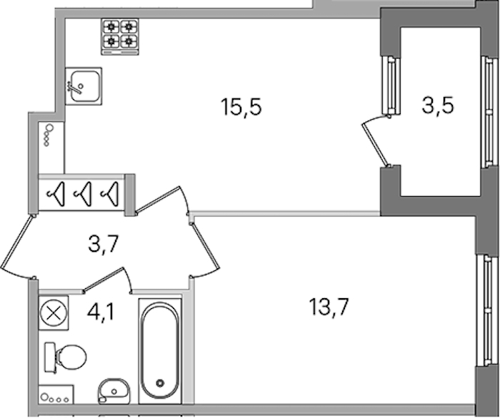 1-комнатная квартира 37 м², 1/4 эт., ЖК «Дубровский»