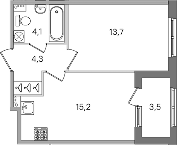 1-комнатная квартира 37.3 м², 1/4 эт., ЖК «Дубровский»