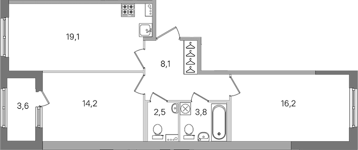 2-комнатная квартира 63.9 м², 1/4 эт., ЖК «Дубровский»
