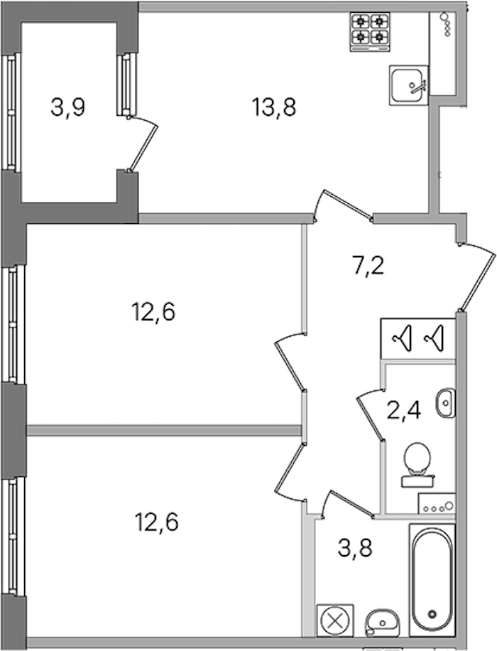 2-комнатная квартира 52.4 м², 1/4 эт., ЖК «Дубровский»
