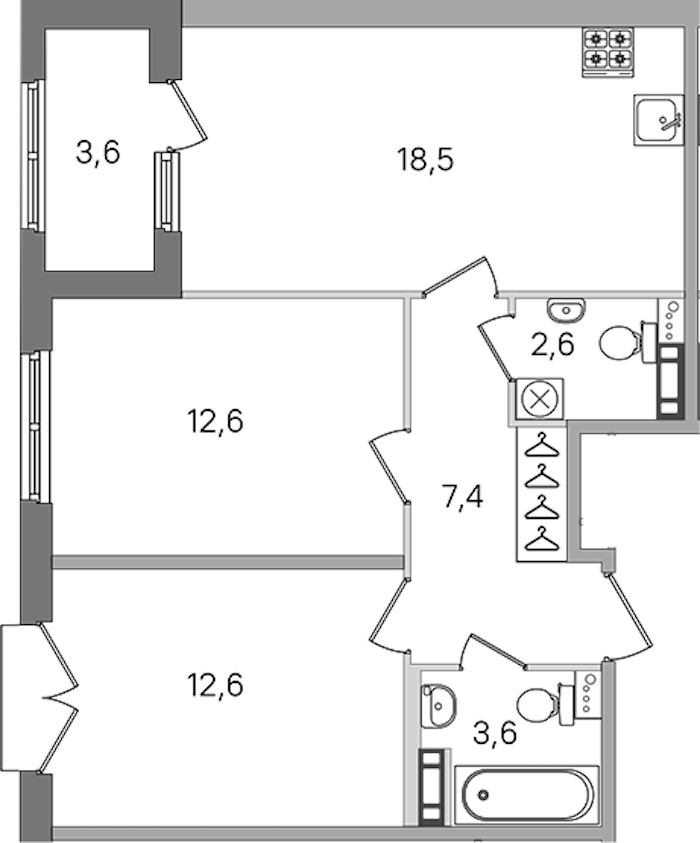 2-комнатная квартира 57.3 м², 2/4 эт., ЖК «Дубровский»