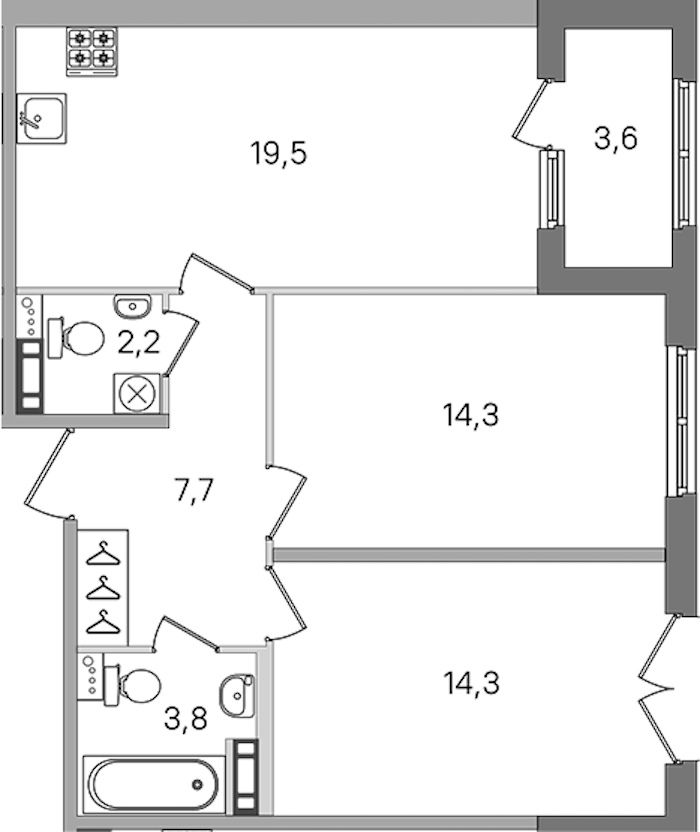 2-комнатная квартира 61.8 м², 2/4 эт., ЖК «Дубровский»